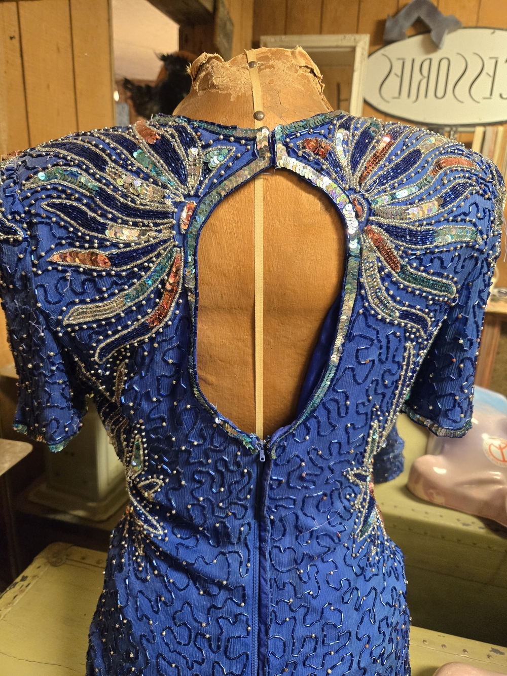 Laurence Kazar Cobalt Blue Beaded Midi Dress - Picture 2 of 5
